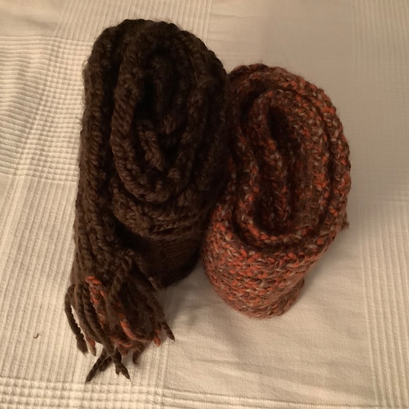 Set of Two Handmade Knit Scarfs  One brown and one multicolored scarfs - Picture 3 of 10